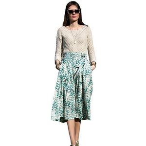 Tramp H&M Brushstroke Floral Print Tie Sash Elastic Waist Pockets Midi Skirt XS